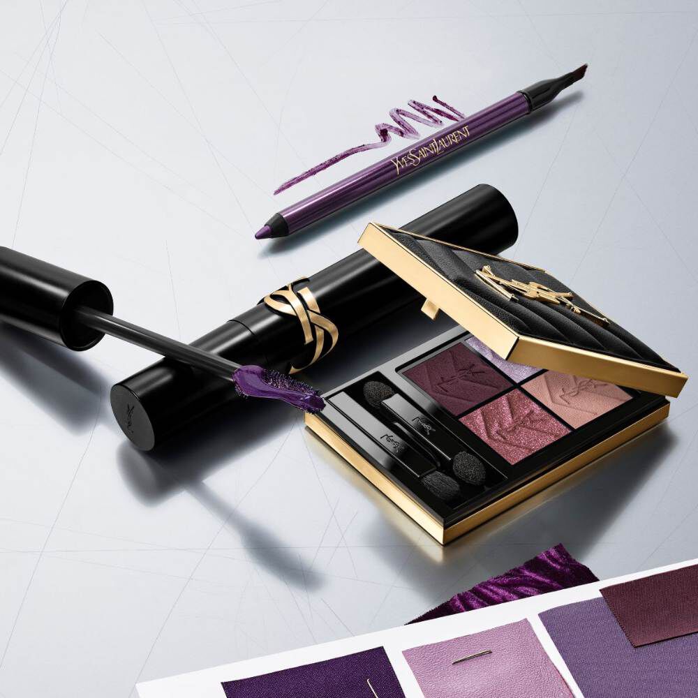 YSL-oogmake-up in paars met palette