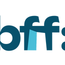 "bff: FRAUEN GEGEN GEWALT E.V." logo in bordeauxrode letters en twee blauwe stippen, in een witte cirkel.