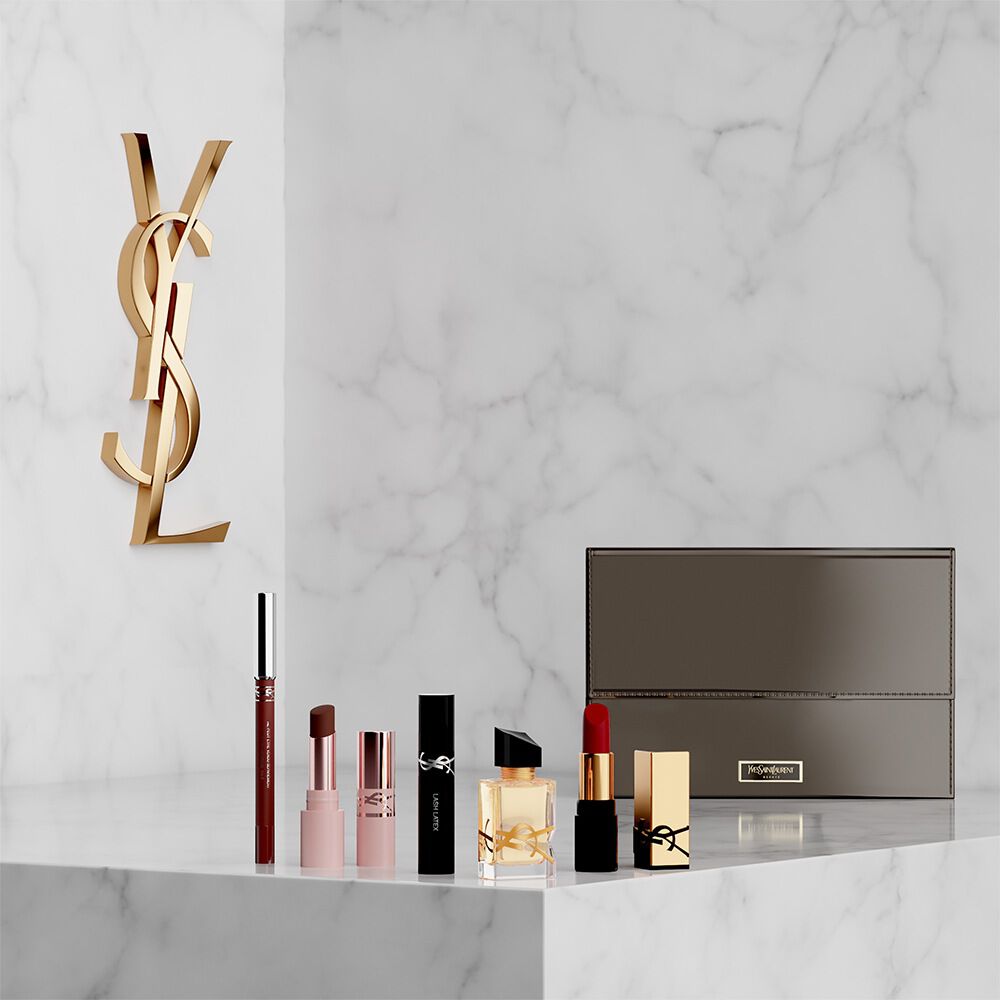YSL beautyset met miniproducten en toilettas.