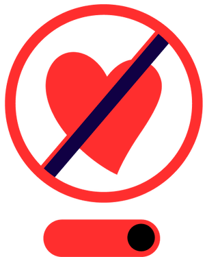 Rood verboden hart-icoon met een schakelaarknop eronder.