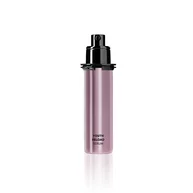 Purple cosmetic bottle with black pump on white background
