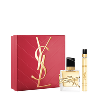 YSL Libre Eau de Parfum Duo Spring Set met cadeaudoos, Libre Eau de Parfum 30 ml en 10 ml reisspray op een witte achtergrond.