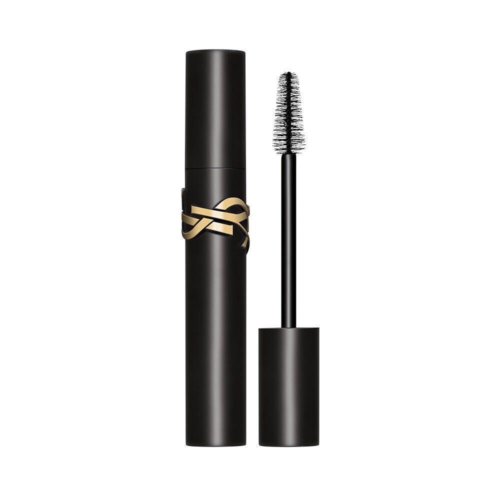 Lash Clash Mascara, open and closed, showcasing the black tube and brush with the gold YSL logo.