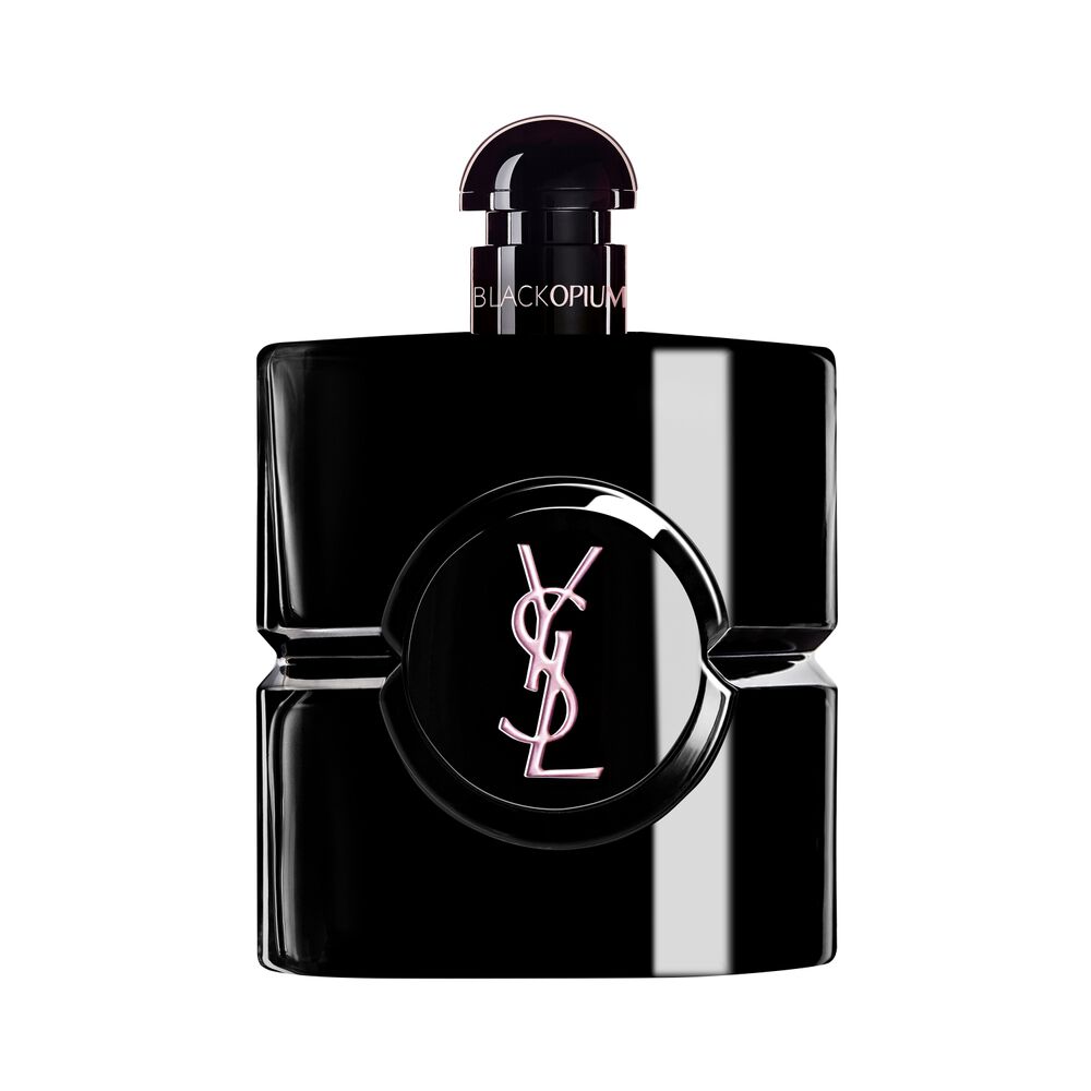 Black Opium Le Parfum-flacon in glanzend zwarte lak met een zwarte kern en het YSL-logo.