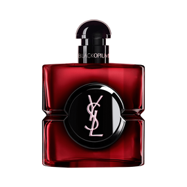 Black Opium Over Red-flacon in dieprode lak met een zwart hart en het YSL-logo.