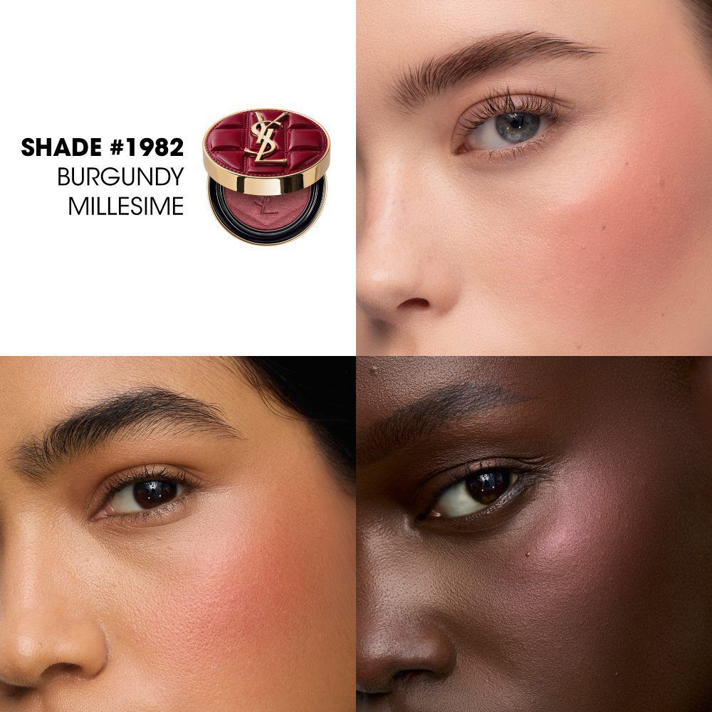 YSL feestmake-up duo op bourgondische textuurstreken met palette en glans
