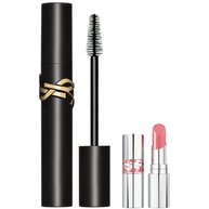 Close-up van YSL Lash Clash mascara en mini lovehsine 44 op een witte achtergrond.