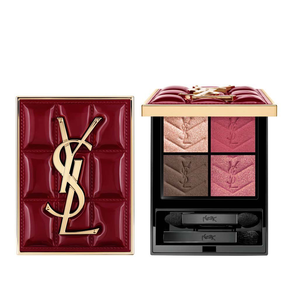 YSL Couture Mini Clutch collector’s editie palette met geruite bordeauxrood etui en vier oogschaduwtinten