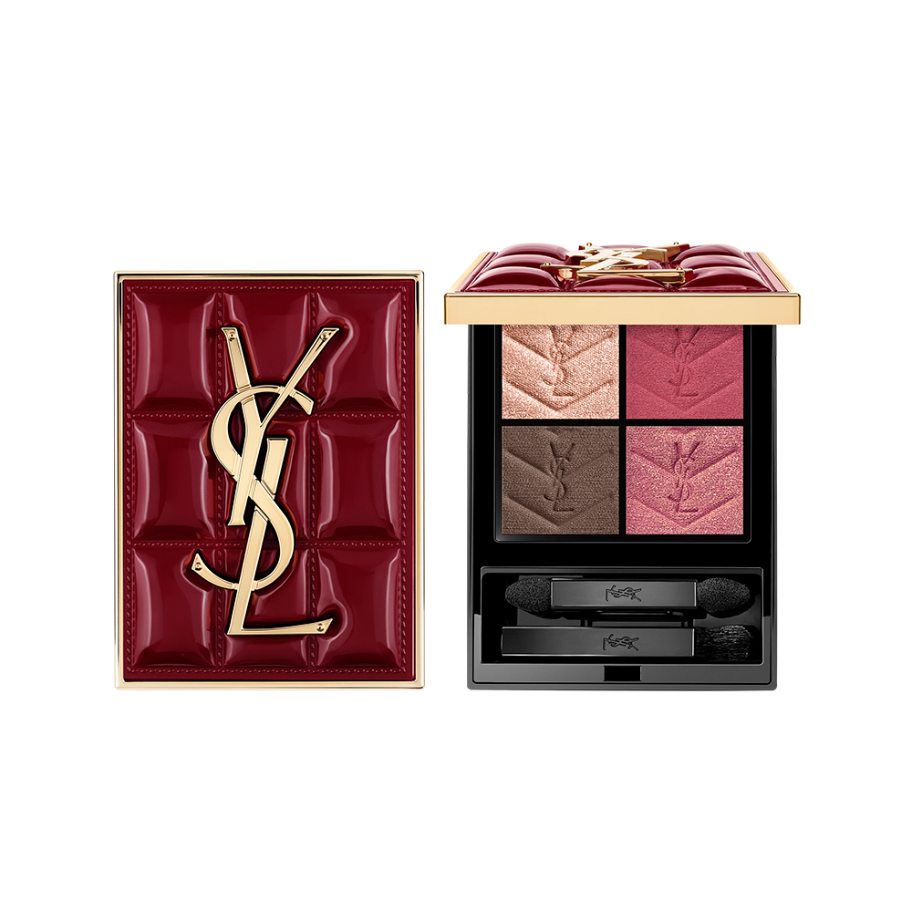YSL Couture Mini Clutch collector edition palette with quilted burgundy case and four eyeshadow shades